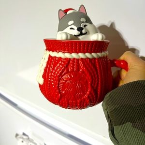 Starbucks 2023 China Christmas Cute Pet Red Sweater Husky 18oz Mug
